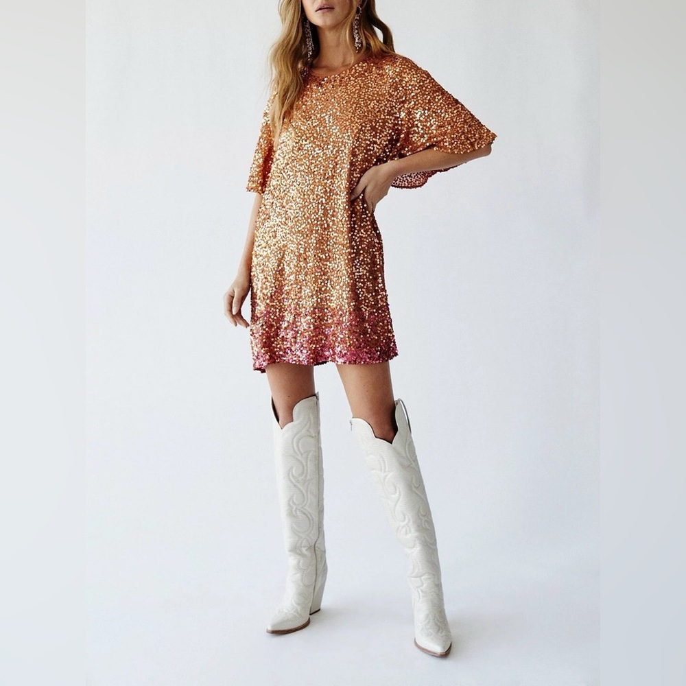 FREE PEOPLE JEN’S PIRATE BOOTY SzS BLACK WATER OMBRE SEQUIN MINI SLIP DRESS